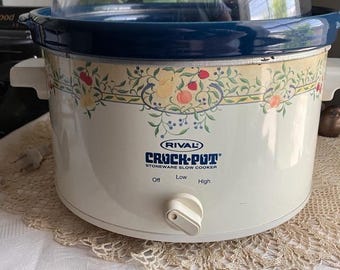 Vintage Rival Cobalt blue stoneware Crockpot Cottagecore Slow Cooker Grandma