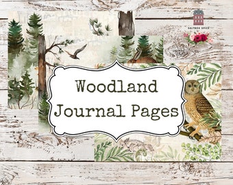 Woodland Journal Pages, Watercolor woodland printable,  Journal for men, Woodland animals, Digital Collage Sheet, Woodland ephemera