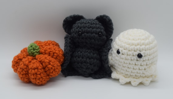 Crochet Halloween Trio (Pumpkin, Bat, and Ghost)