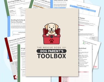 Toolbox voor nieuwe hondenouder: afdrukbare, invulbare adoptieplanner, checklists, trackers voor reddingshonden