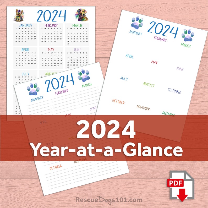 2024 Watercolor Dog Printable Calendar Bundle PDF Form Fillable Monthly ...