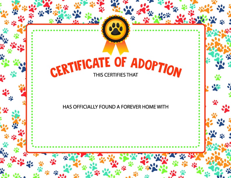 Puppy Dog Adoption Certificate Printable Perfect for Your Rescue Dog Puppy Dog Adoption Certificate Printable Perfect for Your Rescue Dog