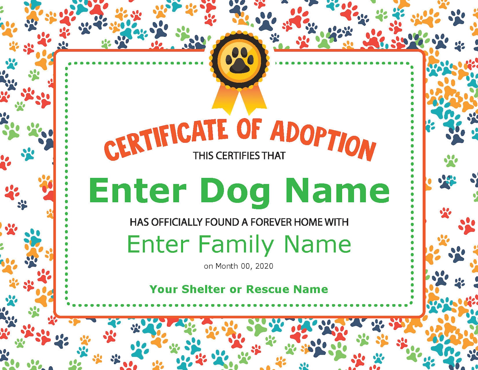 Puppy Dog Adoption Certificate Printable, Perfect for Your Rescue Dog ...