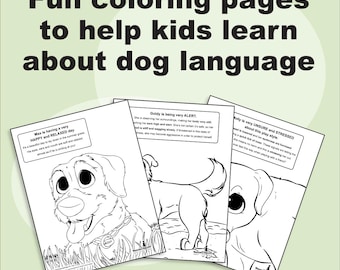 Libro para colorear infantil sobre el lenguaje corporal canino: Arte educativo imprimible para niños