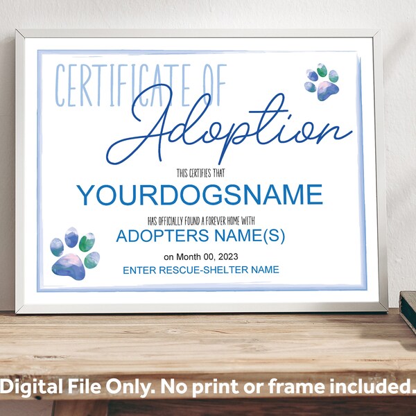 Editable Paw Print Certificate Etsy