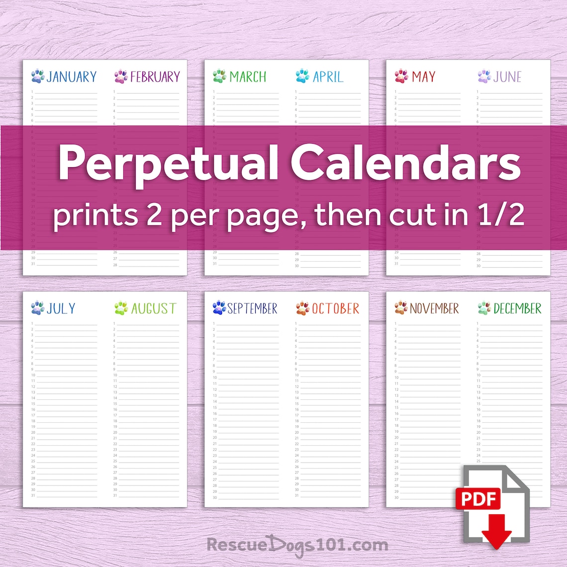 2024 Watercolor Dog Printable Calendar Bundle PDF Form Fillable Monthly