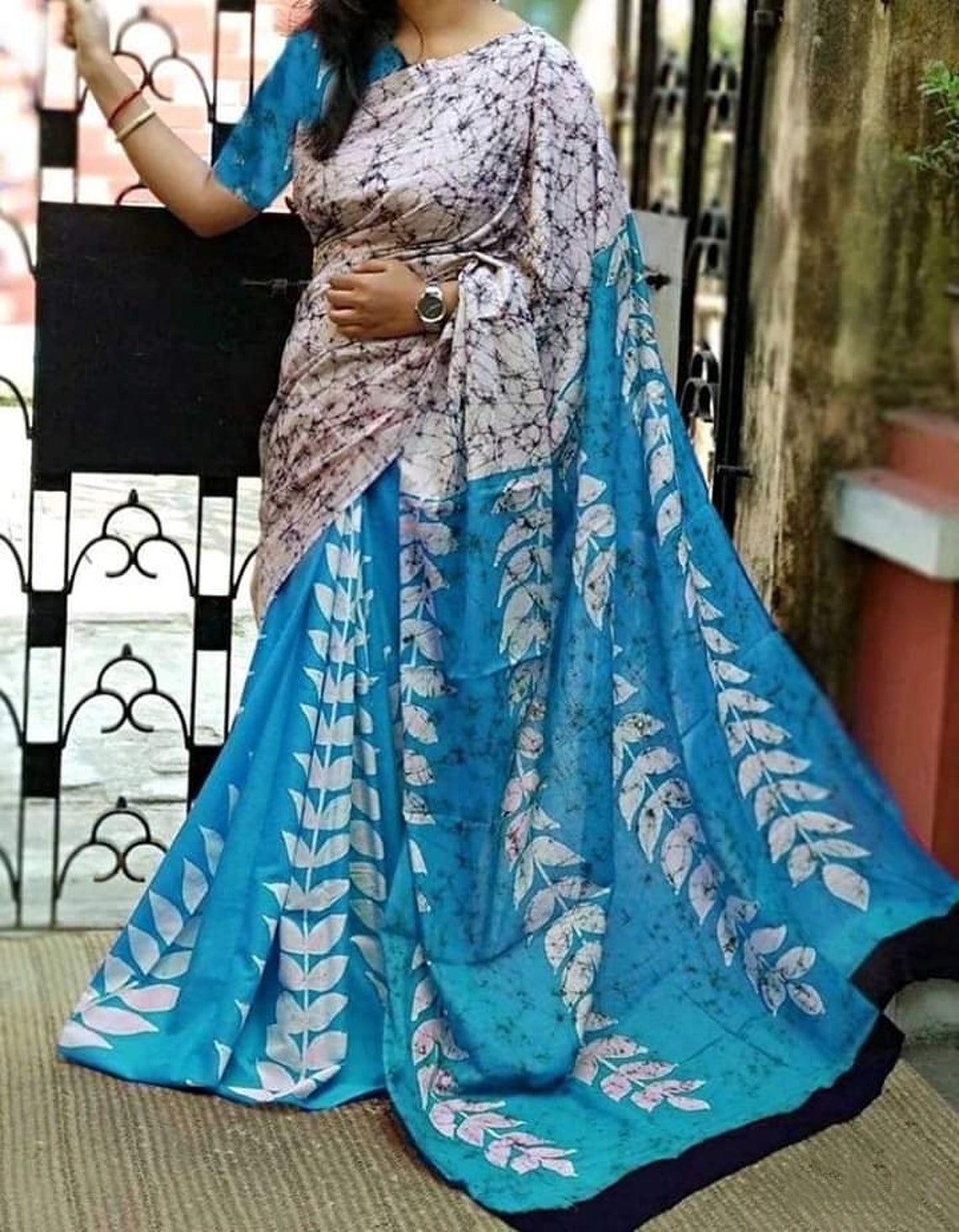 Indian designer saree newspaper print saree floral print Etsy