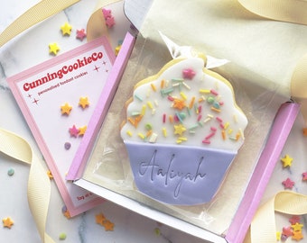 Personalized Birthday Cupcake Cookie, Sprinkles, Fondant Topper