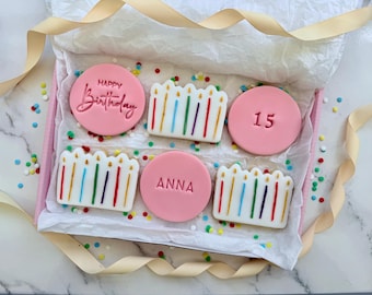 Personalised biscuits birthday gift box. Letterbox gift decorated biscuits