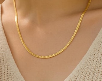 Flat Herringbone Layering Necklace • 925 Sterling Silver Minimal Blade Chain