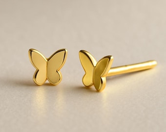 Tiny Butterfly Studs · Minimalist Stud Earrings · 14K Gold Plated 925 Silver