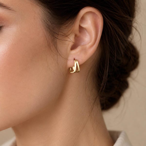 Soft-Square Double Hoop Earrings • 925 Sterling Silver Minimal Geometric Huggies