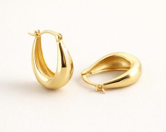 Chunky Teardrop Hoop Earrings ∙ 925 Sterling Silver Minimalist Drop Hoops ∙ Retro Everyday Earrings