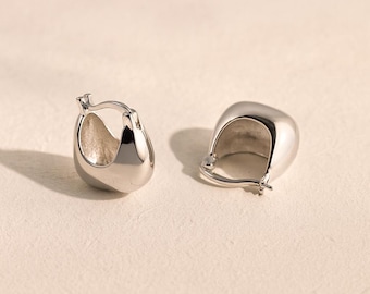 Chunky Teardrop Huggie Hoops Crafted in Sterling Silver