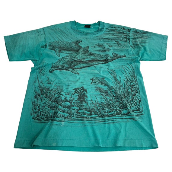 Vintage Dolphins All Over Print Shirt - image 1
