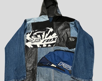 Reconstructed Fox Racing Denim Patchwork Jacke