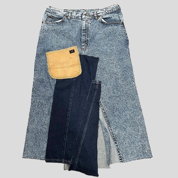 Reconstructed Lee Denim Patchwork Maxi Rock