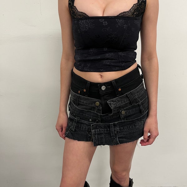 Reconstructed Black Levi’s Belt Loops Mini Skirt