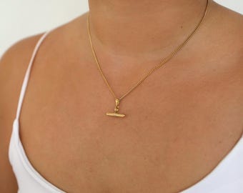 18K Gold Plated T-Bar Necklace, Waterproof Stainless Steel