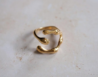 18K Gold Plated Chunky Ring, Irregular Shape, Waterproof