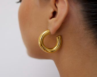 Grosses créoles en or 18 carats, bijoux tendance waterproof