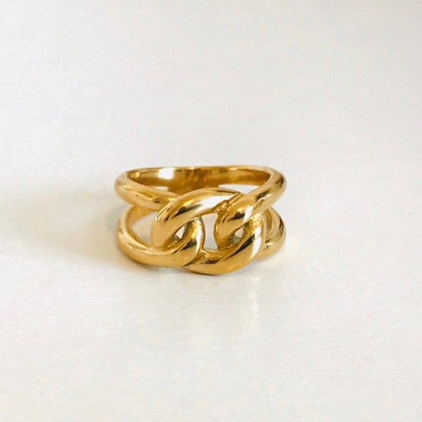 18K Gold Plated Chain Ring for Women, Stackable Ring, Gold Chunky Ring,Gift for her, Statement Ring
