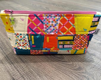 Handmade Quilted Patchwork Pouch: Washi Plus Fabric, Cosmetic Bag