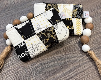 Handmade Quilted Patchwork Pouches: Gilded Black and White