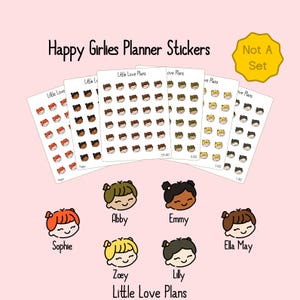 Happy Girlies Planner Sticker Sheet - girl planner stickers, planner girl stickers, stickers for planners, mood stickers