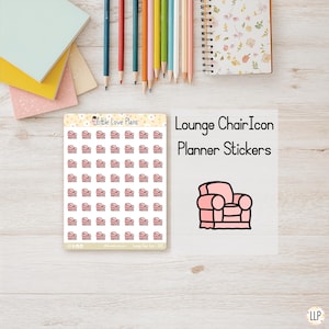 Lounge chair stickers for self care planning Cute relax day icon stickers for planner and journal Kawaii lounge stickers