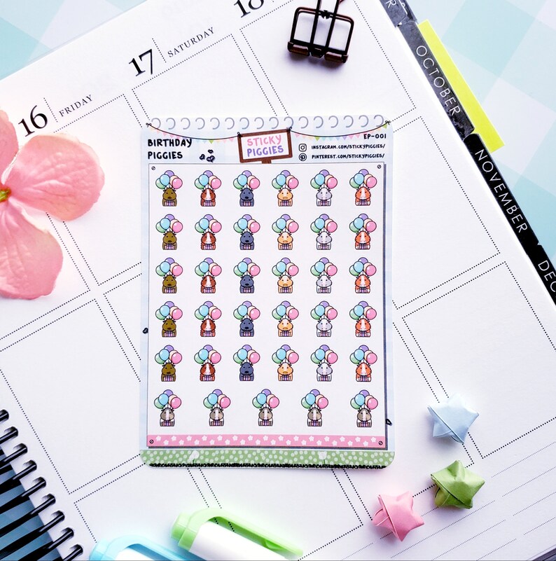 Stickers Planner Stickers Birthday Stickers Birthday Piggies Animal Stickers Guinea Pig Stickers Event Stickers