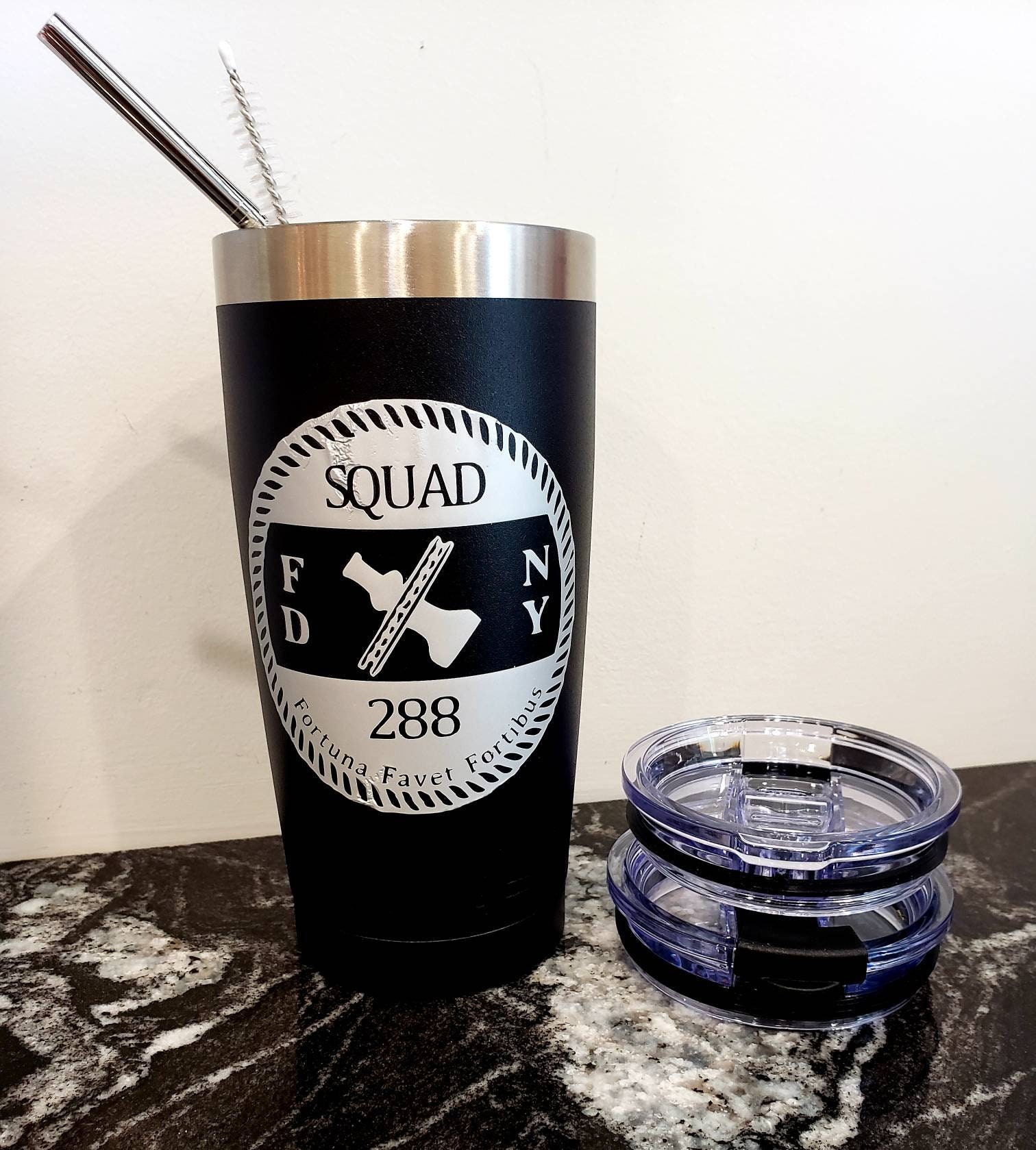 Personalized Travel Mug w/ 2 Lids and Metal Straw Etsy