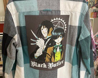 Blue Plaid Black Butler Flannel – Stylish Anime Apparel for Fans of the Dark Fantasy Series Men's size Large (L)