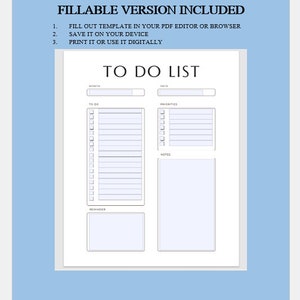 Minimal to Do List Fillable & Printable, Simple Tasks List Template - Etsy