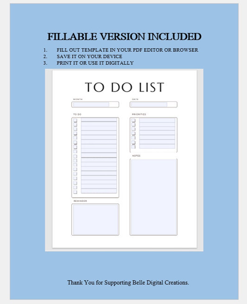 Minimal to Do List Fillable Printable Simple Tasks List Template Etsy