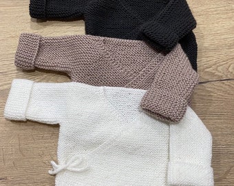 Brassière layette bébé en mérinos fait main