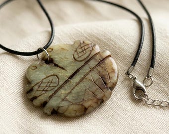 Love Birds Stone Pendant Necklace | Carved Bird Pendant on Leather Cord | Minimalist Artisan Jewelry | Gift for Nature Lovers