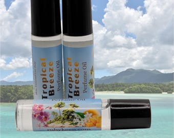 Aceite perfumado Brisa Tropical / Fragancia de Mango, Coco y Piña / Aroma a Lluvia de Orquídeas / Perfume roll-on de 7 ml / Aroma a Playa de Verano