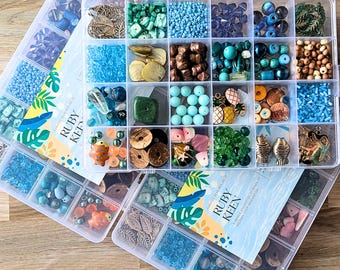 Kit de cuentas para vacaciones en la isla, cuentas de piedra, cuentas tropicales, peces, suministros para hacer joyas