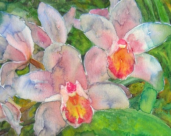 Pastel Colors Orchid Original Watercolor Painting Floral Art Garden Painting Abstract Flower Art