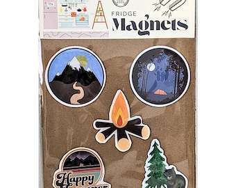Imanes para nevera de viaje Happy Camper: Parques Nacionales, Decoración para viajes por carretera, Arte de aventura