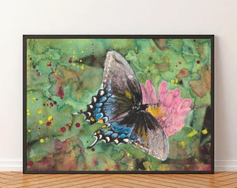 Framed Fine Art Print, Butterfly On Flower, Garden Wall Art, Butterfly Art