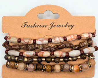 Mixed Beaded Bracelets for Women Jewelry Boho Beaded 5 Stacked Set