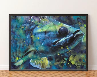 Framed Fine Art Print, Blue River Fish In Murky Water, Fish Wall Art
