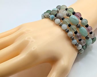 Gemstone Beaded Bracelets for Women Jewelry Boho Beaded 4 Stacked Set