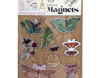 Imanes de nevera de mariposas naturales hechos a mano: decoración botánica de cocina con temática de bosque