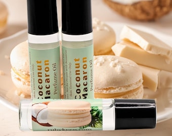 Coconut Macaron Perfume Oil | Sweet Coconut and Bakery Cookie Fragrance | Gourmand Roll-On Perfume | Dessert-Inspired Scent