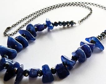 Collar grueso azul, collar largo de cadena con cuentas, joyería informal, joyería artesanal llamativa para mujer.