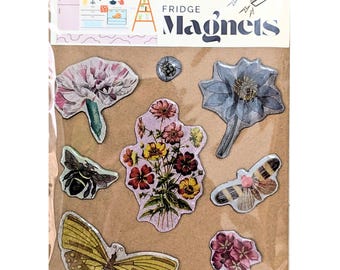 Imanes de nevera con temática natural, decoración de cocina, imanes de flores en miniatura, imanes de nevera con mariposas.