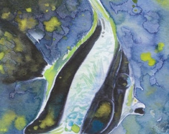 Tropical Fish Original Watercolor Painting Abstract Fish Art Tropical Saltwater Fish Painting